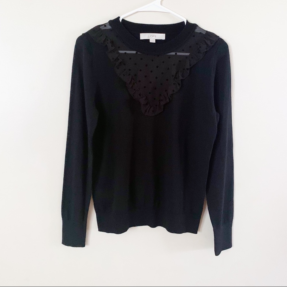 LOFT lightweight sweater w/ polka dot mesh detailing black size M, runs small - Picture 1 of 8